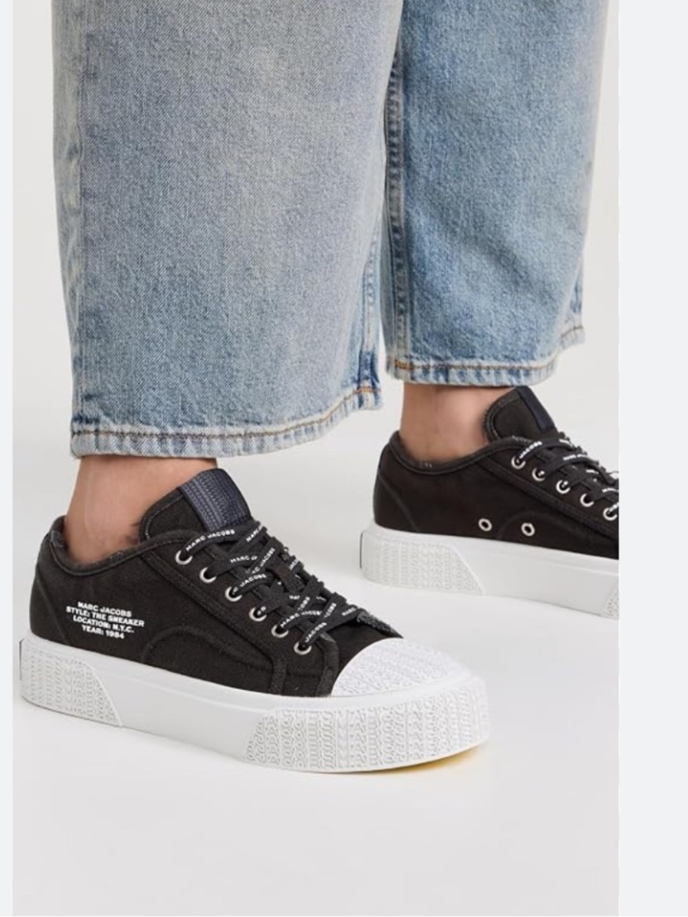 Marc Jacobs Black Canvas Low-Top Sneakers with White Platform
